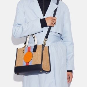 Coach Tan and Blue Satchel with Orange Accent